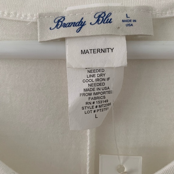 Brandy Blu Women Large White Maternity Top Short Sleeve V-Neck Side Ruched New - Picture 3 of 4